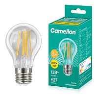 Лампа светодиодная филаментная LED13-A60-FL/830/E27 12Вт грушевидная прозрачная 3000К тепл. бел. E27 220В Camelion 13716