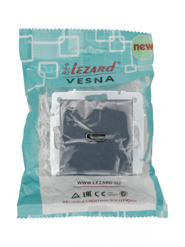 Розетка HDMI 1-м СП VESNA IP20 механизм графит. LEZARD 742-3488-203 фото 4
