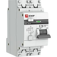 Выключатель автоматический дифференциального тока 2п C 16А 30мА тип AC 6кА АД-32 защита 270В электрон. PROxima EKF DA32-6-16-30-aс-pro