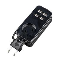 Удлинитель 1х1.5м без заземл. 10А Travel S-CT1-1.5U BLACK 4USB (21А) черн. Uniel UL-00011133