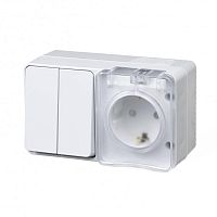 Блок ОП AtlasDesign PROFI IP54 (розетка 1-м 16А заземл. защ. шторки + 2-кл. выключатель 10А) бел. SE ATN540174