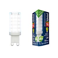 Лампа светодиодная LED-JCD-9W/4000K/G9/CL GLZ09TR 9Вт прозрачная 4000К нейтр. бел. (упак. картон) Uniel UL-00006489