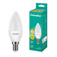 Лампа светодиодная LED5-C35/830/E14 5Вт свеча матовая 3000К тепл. бел. E14 410лм 220В Camelion 12031