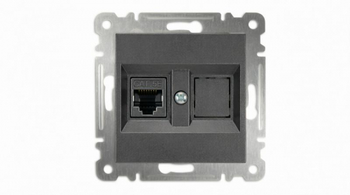 Розетка компьютерная 2-м без зазмел. Cat 5 механизм дым. Makel 57050035
