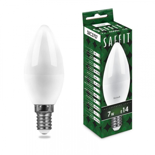 Лампа светодиодная SBC3707 7Вт C37 свеча 6400К E14 230В SAFFIT 55169