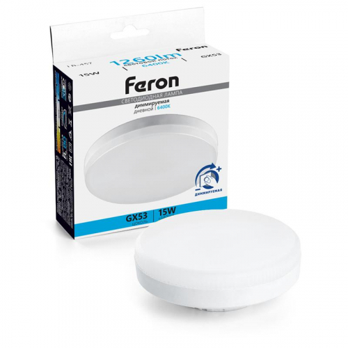Лампа светодиодная LB-457 15Вт 6400К GX53 230В диммир. FERON 51069
