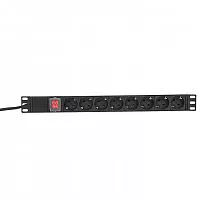 Блок PDU TERACOM PRO 19дюйм 1U 16А/250В 8 роз. Schuko с выключат. шнур 2м 3х1.5кв.мм вилка Schuko корпус пластик черн. EKF TRP-HPD-LSP-16A-8SH-2MSH