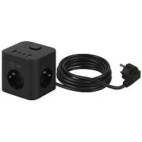 Удлинитель куб 3х1.5 с заземл. 16А IP20 CUBE-3es-1.5m-4USB-B с выключателем + 4xUSB A+C черн. Эра Б0069074