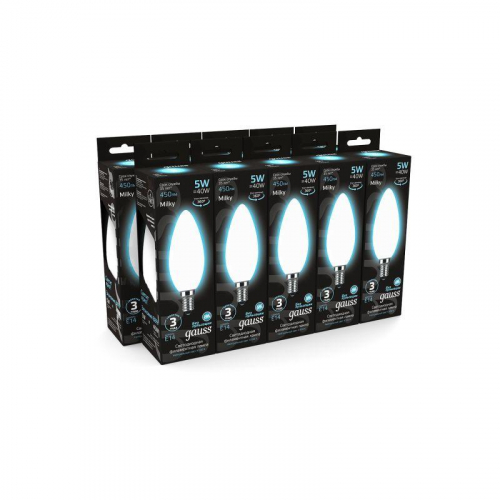 Лампа светодиодная филаментная Black Filament 5Вт свеча матовая 4100К нейтр. бел. E14 450лм GAUSS 103201205 фото 5