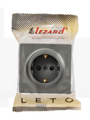 Розетка 1-м ОП LETO с заземл. ПБТ платина LEZARD 752-3500-122B фото 2
