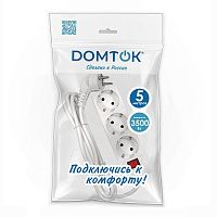 Удлинитель 3х5м с заземл. 16А IP20 3.5кВт ПВС 3х1 с выкл. бел. DOMTOK 2382