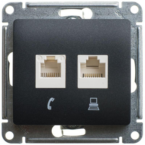 Розетка компьютерная 2-м Glossa RJ45 кат.5E механизм антрацит SE GSL000785KK
