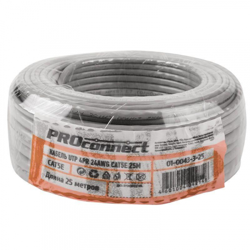 Кабель витая пара U/UTP кат.5E 4х2х24AWG медь сер. (уп.25м) PROCONNECT 01-0043-3-25 фото 2