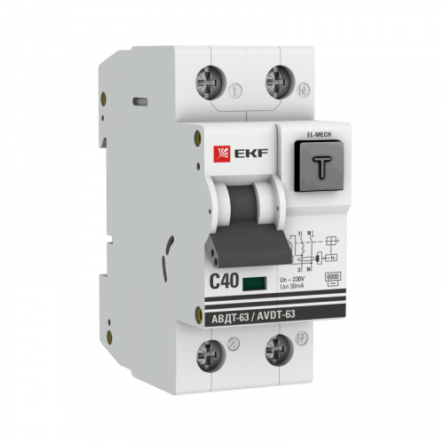 Выключатель автоматический дифференциального тока 40А 30мА тип AC 6кА АВДТ-63 электромех. PROxima EKF DA63-40-30-AC фото 2