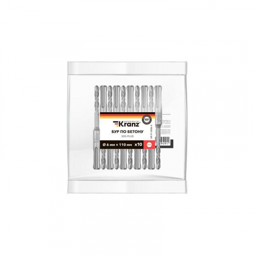 Бур по бетону 6x110мм SDS PLUS (уп.10шт) Kranz KR-91-0006-4 фото 6