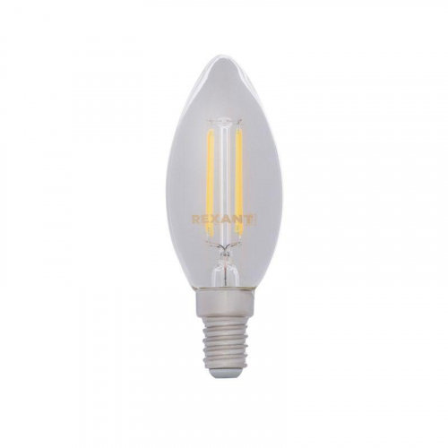Лампа светодиодная филаментная 7.5Вт CN35 свеча прозрачная 4000К нейтр. бел. E14 600лм диммир. Rexant 604-088 фото 3