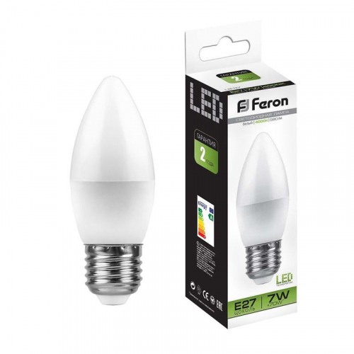 Лампа светодиодная LB-97 7Вт C37 свеча 4000К E27 230В FERON 25759