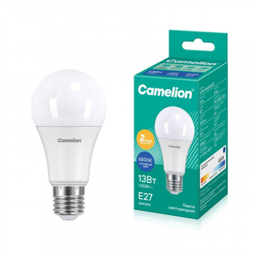 Лампа светодиодная LED13-A60/865/E27 13Вт грушевидная матовая 6500К холод. бел. E27 220В Camelion 12652