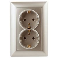 Розетка 2-м СП Solo 4-205-04 16А 250В IP20 2х2P+E Schuko с заземл. шампань Intro Б0053676
