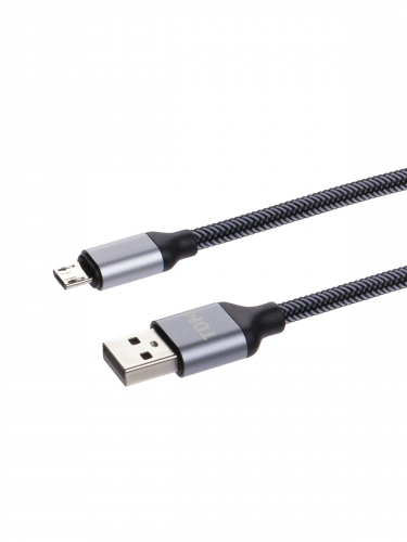 Дата-кабель, ДК 10, USB - micro USB, 1 м, тканевая оплетка, серый, TDM фото 3