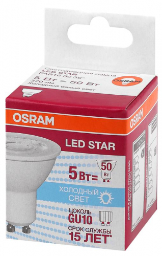 Лампа светодиодная LED STAR PAR16 5Вт (замена 50Вт) холод. бел. GU10 OSRAM 4058075403406 фото 2