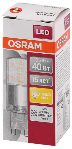 Лампа светодиодная LED STAR PIN40 3.5W/827 (замена 40Вт) 3.5Вт 2700К тепл. бел. G9 400лм 220-240В прозр. пласт. OSRAM 4058075315822 фото 2