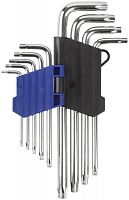 Набор ключей TORX T10-T50 пластиковый держатель длинные закаленные CrV (уп.9шт) MOS 64032М