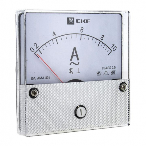 Амперметр аналоговый AM-A801 на панель 80х80 (круглый вырез) 200А трансформаторное подкл. EKF am-a801-200/ama-801-200