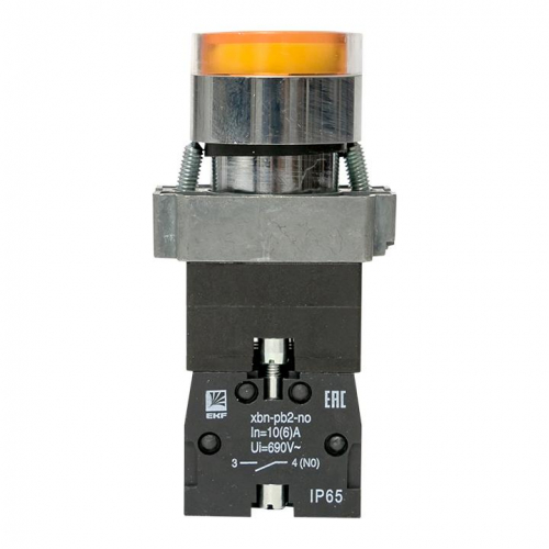 Кнопка BA51 с подстветкой 230В желт. NO IP65 PROxima EKF xb2-bw51-230-65 фото 4