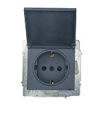 Розетка 1-м СП VESNA 16А IP44 с заземл. с крышкой ПБТ механизм графит. LEZARD 742-3488-123BIPCH
