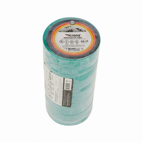 Изолента ПВХ 0.13х15мм 20м зел. (уп.10шт) Kranz KR-09-2603 фото 5