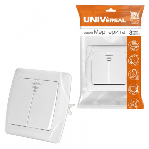 Выключатель 2-кл. СП Маргарита 10А IP20 с подсветкой бел. UNIVersal М0123 фото 3