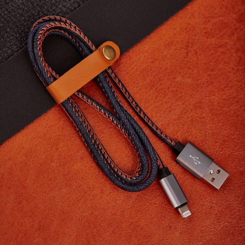 Кабель USB для iPhone 5/6/7 моделей шнур в джинс. оплетке Rexant 18-4248 фото 7