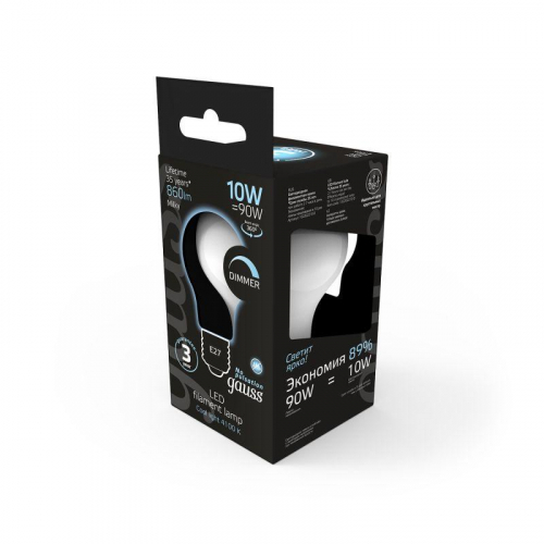 Лампа светодиодная филаментная Black Filament 10Вт A60 грушевидная матовая 4100К нейтр. бел. E27 860лм диммир. GAUSS 102202210-D фото 7