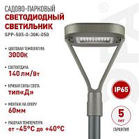Светильник светодиодный SPP-505-0-30K-050 50Вт 3000К IP65 6000лм КСС Д садово-парковый сер. Проектный Эра Б0062697