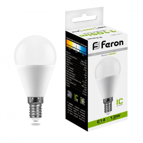 Лампа светодиодная LB-950 13Вт G45 шар 4000К E14 230В FERON 38102