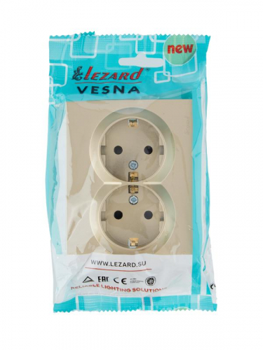 Розетка двойная VESNA с защитой от детей ПБТ зол. LEZARD 742-3600-178B фото 3