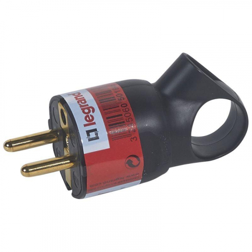 Вилка электрич. каб. Helium 16А 2P+E прямая с кольцом черн. Leg 050194