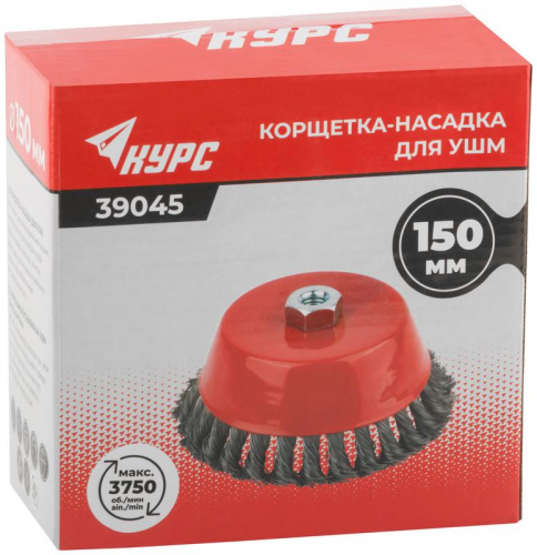 Корщетка чашечная гайка М14 стальная витая проволока 150мм КУРС 39045 фото 3