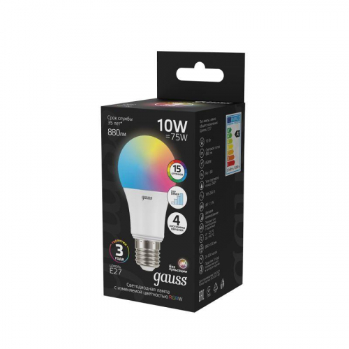 Лампа светодиодная Black 10Вт A60 грушевидная RGBW E27 диммир. GAUSS 102102410 фото 9