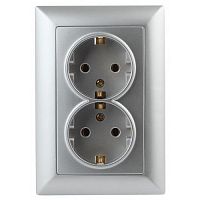 Розетка 2-м СП Solo 4-205-03 16А 250В IP20 2х2P+E Schuko с заземл. алюм. Intro Б0053664