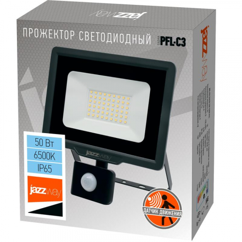 Прожектор светодиодный PFL-C3 SENSOR 50Вт 6500К IP65 ДО закален. прозр. стекло датчик движения инфракрасный Pro JazzWay 5026940A фото 7