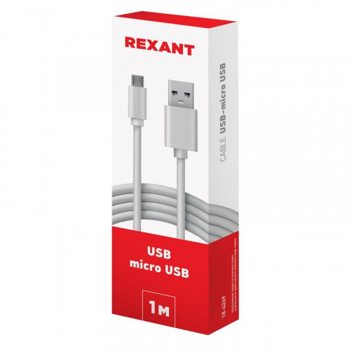 Кабель USB microUSB длинный штекер 1м бел. Rexant 18-4269 фото 3