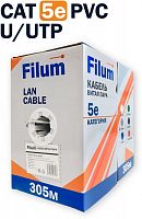Кабель витая пара U/UTP 5e кат. 4 пары, 24AWG (0.50 мм), чистая медь, коробка 305м, PVC, серый Filum FL-PF-5E-UUTP4-24AWG-PVC-305-GY
