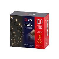 Гирлянда светодиодная "Нить" 10м 100LED тепл. бел. IP65 новогодняя провод бел. каучук (без шнура питания) Эра Б0056015