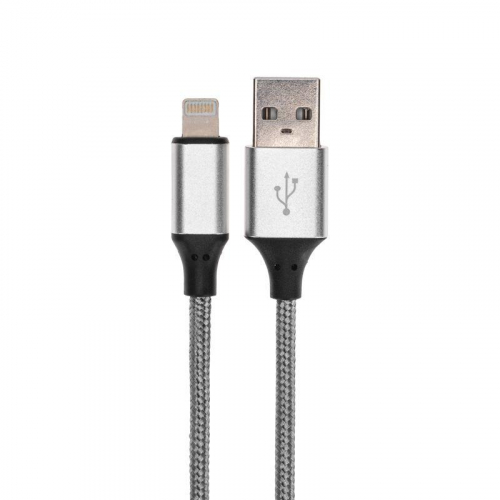 Кабель USB для iPhone 5/6/7 моделей шнур в тканевой оплетке черн. Rexant 18-4245 фото 2