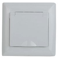 Розетка 1-м СП Solo 16А 250В IP44 2P+E Schuko защ. шторки с крышкой бел. Intro Б0043361