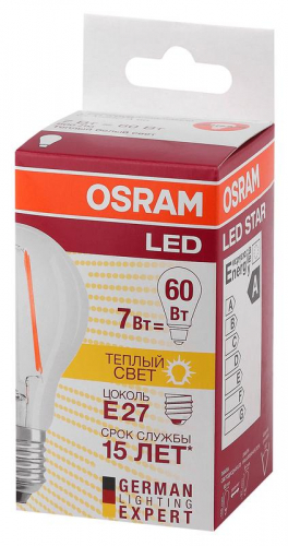 Лампа светодиодная филаментная LED STAR CLASSIC A 60 7W/827 230V FIL FS1 E27 OSRAM 4058075055315