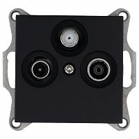 Розетка телевизионная проходная TV + FM + SAT 3-м Ф9.5мм механизм черн. матов. soft touch Jasmart G6207PB