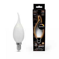 Лампа светодиодная филаментная Black Filament 9Вт свеча на ветру матовая 3000К тепл. бел. E14 590лм диммир. GAUSS 104201109-D